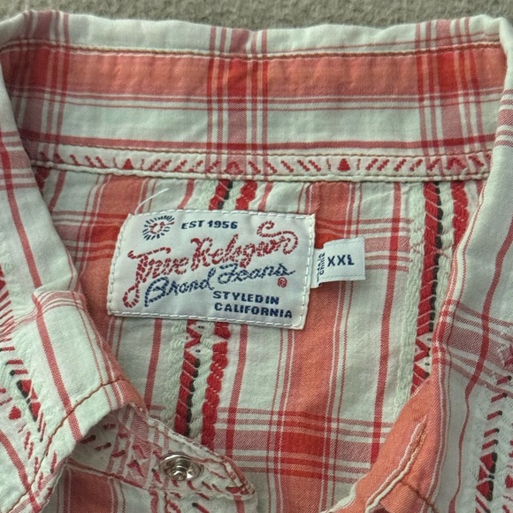 True Religion Western Shirt Men’s XXL 100% Cotton Long Sleeve White Red Pink - Picture 3 of 10